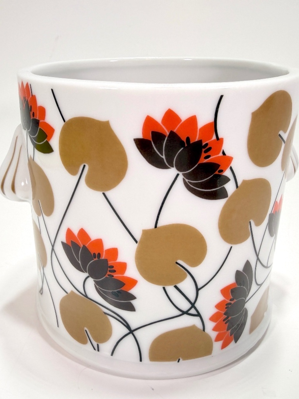 VTG 70s Seven Seas Toothbrush Holder 4" MCM Brown Orange Floral Ceramic Japan